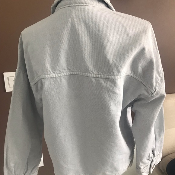 Zara Womens Solid Light Blue Crop Button Down Long Sleeve Jean Denim Jacket L - Picture 4 of 12